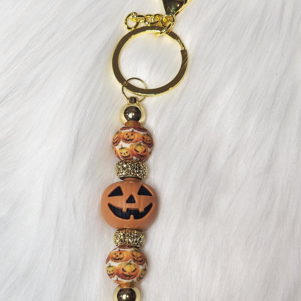 Carve A Jack O Lantern Silicone Beaded Bar Keychain